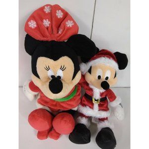 Disney Christmas Mickey Minnie Mouse Mr/Mrs Santa Claus Stuffed Plushie Toy SET